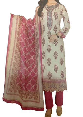 Classic Cream-Red Printed Three-Piece